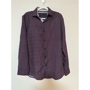 Dark Academia Preppy Azaro Uomo Dress Shirt S Navy Burgundy Geometric Slim Fit